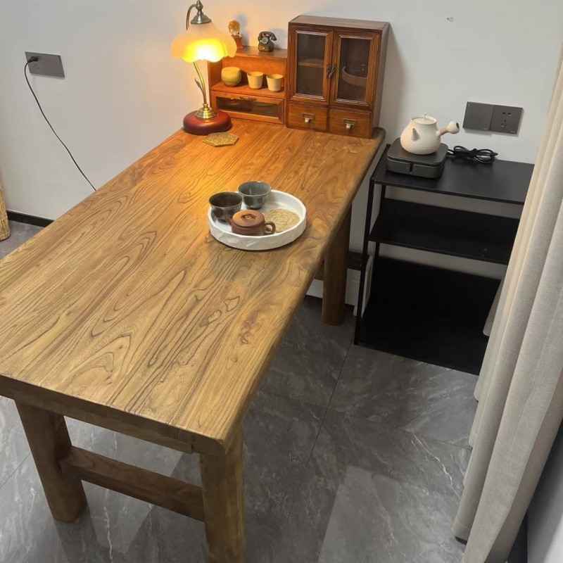 Old elm wood table solid wood vintage tea table tea table long dining table home log desktop bar counter long table desk