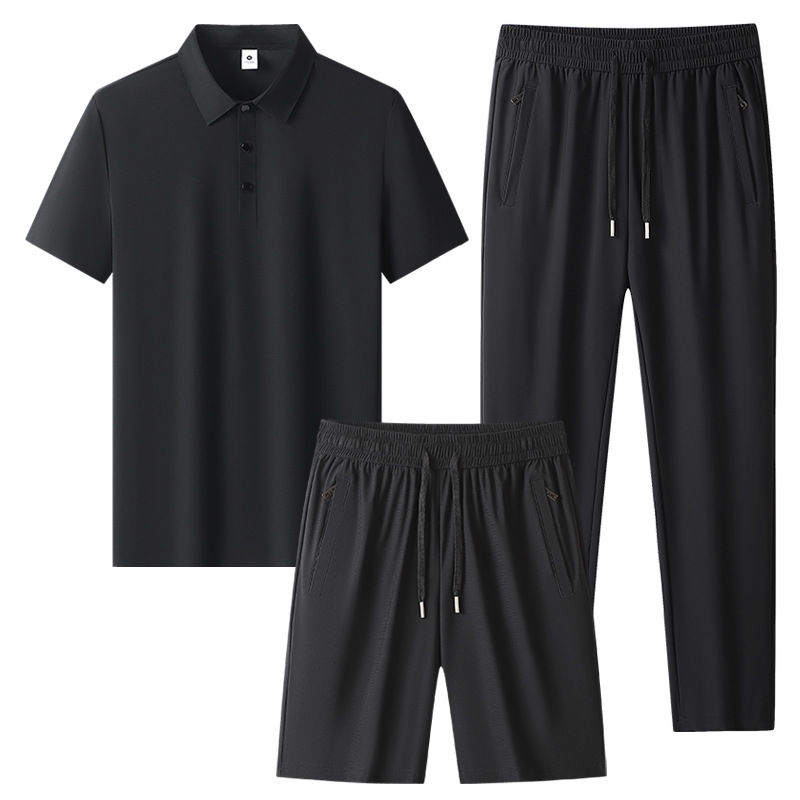 Transfronterizos más grandes set de mediana edad hombre hielo rápido set de secado de verano polo camiseta de tres piezas set de ropa deportiva para correr image 7