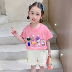 女童短袖純棉T恤夏裝2024洋氣女寶寶上衣夏兒童夏季炸街童裝半袖
