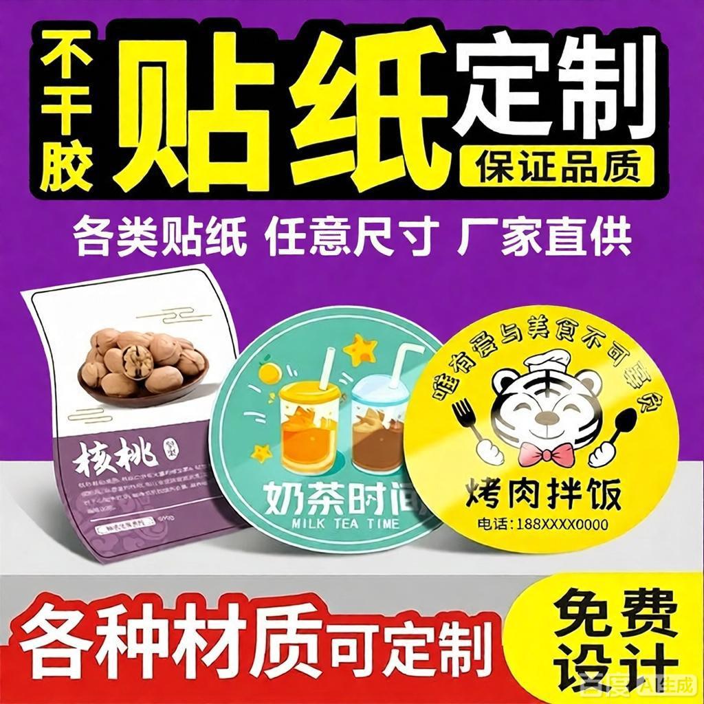 贴纸定制封口贴不干胶标签广告logo贴纸定做透明商标卷筒订制厂家