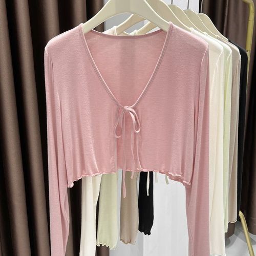 Ultra-thin feel Modal lace-up sun protection clothes for women's fat mm summer ice silk blouse cardigan with shawl jacket