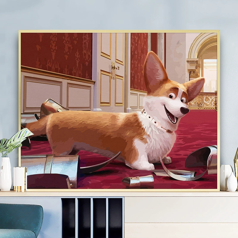 Цифровая картина маслом ручной росписью заполнение цвета, Queen's Corgi Anime мультфильм детское декоративное масло