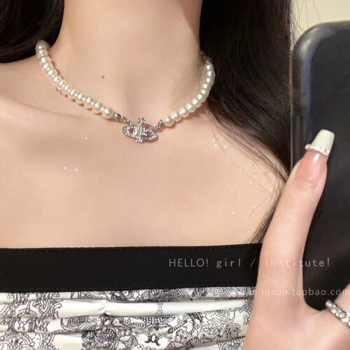 Love Planet Pearl Necklace Women's Light Luxury Niche Design High-End Necklace Exquisite Saturn Clavicle Chain Accessories
