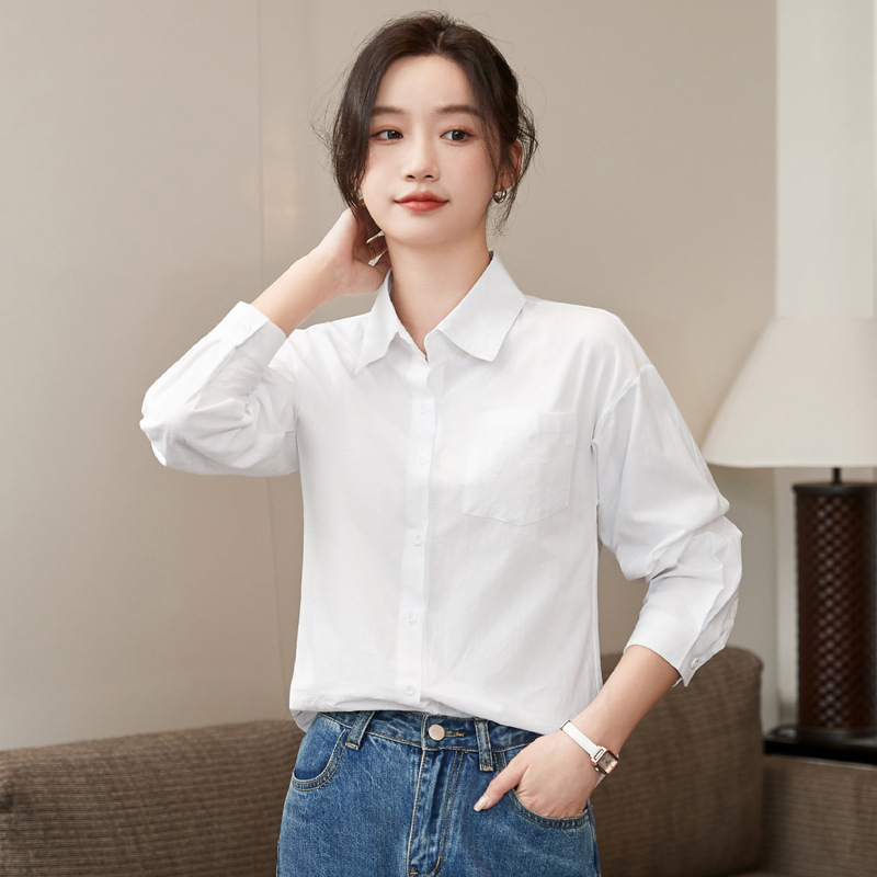 2026年春新作 純綿白シャツ レディース 長袖 韓国風 多用途 ゆったり カジュアル 学生風 アート風 アウター シャツ