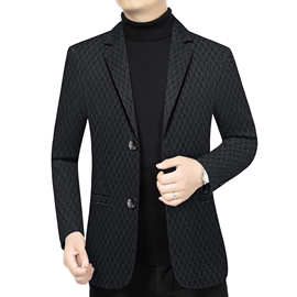 皮尔卡丹2025春秋季新款羊毛西装外套男中年毛呢西服修身单西外套
