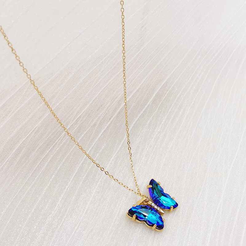 Fashion Butterfly Stainless Steel Titanium Steel Plating Zircon Pendant Necklace 1 Piece