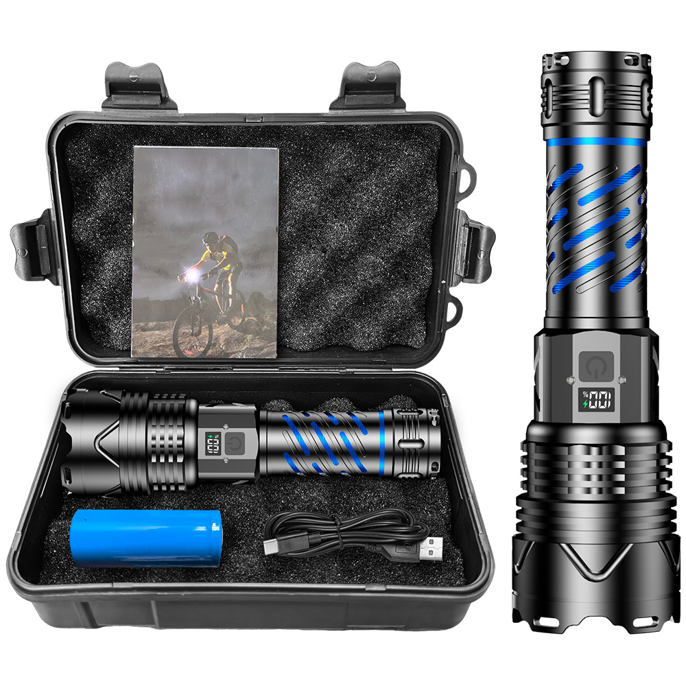 Nuevo indicador de potencia de pantalla digital transfronteriza P160 linterna brillante brillante con linterna de aventura al aire libre