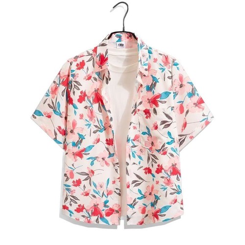 S1-2 Four-Sided Printed Short-Sleeve Hawaiian Shirt Leisure Summer Cross-Border Retro Floral Collared Shirts Beach Print Top