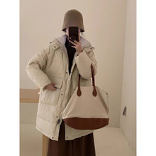 90白鸭绒羽绒服女中长款2023年新款冬季宽松加厚保暖过膝连帽外套