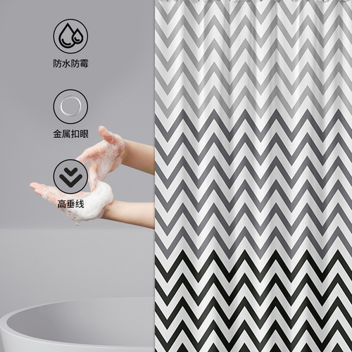 PEVA shower curtain simple black and white wavy bathroom curtain thickened waterproof and mildew-proof bathroom shower partition curtain on behalf of