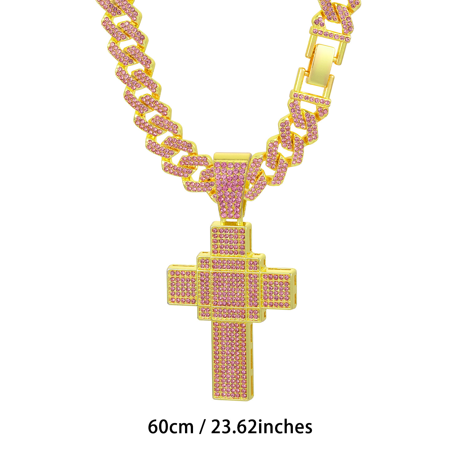 Collana con croce tridimensionale rosa oversize da donna_voghion.com