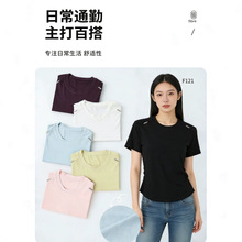 爆款纯色纯棉短袖t恤女夏季通勤简约百搭休闲正肩圆领上衣短袖t恤