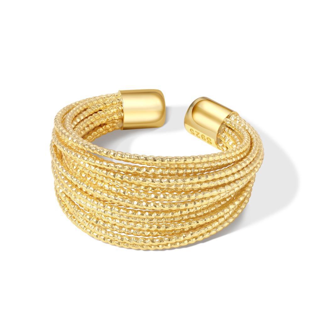 Anillo de cuerda de cáñamo de múltiples capas de plata 925 anillo femenino de lujo ligero de moda japonesa y coreana ins diseño de nicho personalidad anillo abierto de viento frío