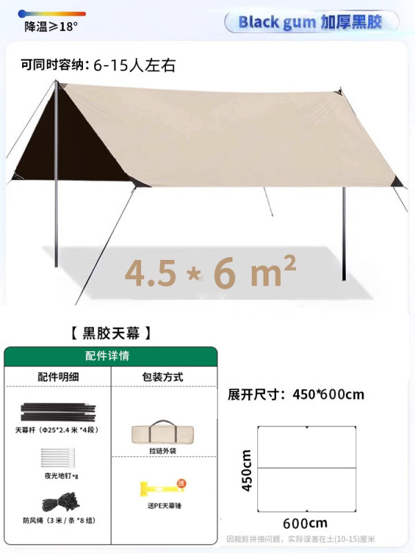 アウトドアキャンプ、旅行、ピクニック、六角形キャノピーテント、厚みのある日焼け止めと防水ビニールキャノピー、銀コーティングされた日よけ|undefined