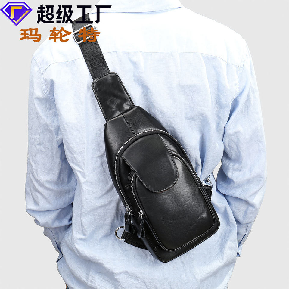 Túi đeo chéo trước ngực nam da bò lớp đầu Malute, túi đeo vai da thật cao cấp — 20202, Màu cà phê, Màu đen, Màu đen vân cá sấu