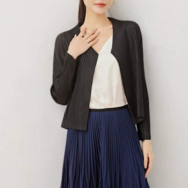 Весенне-осенняя женская мода, плиссированные топы, свободный v-образный вырез, однотонный, с короткими и длинными рукавами, повседневный, самый простой в сочетании топ, кардиган Miyake