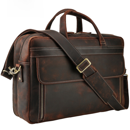 European and American genuine leather men's briefcase large capacity cowhide 17-inch laptop bag madrasa leather shoulder bag 