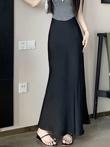 Fashionable temperament skirt for women in autumn medium and long, high waist covering hips and draping a-line bag, hip fishtail long dress
