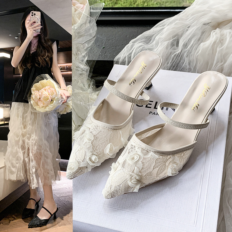 French-Style Exquisite Closed-Toe Mules 2026 Spring/Summer New Fairy-Style Gentle and Fashionable High-Heeled Sandals French-Style Exquisite Closed-Toe Mules 2026 Spring/Summer New Fairy-Style Gentle and Fashionable High-Heeled Sandals