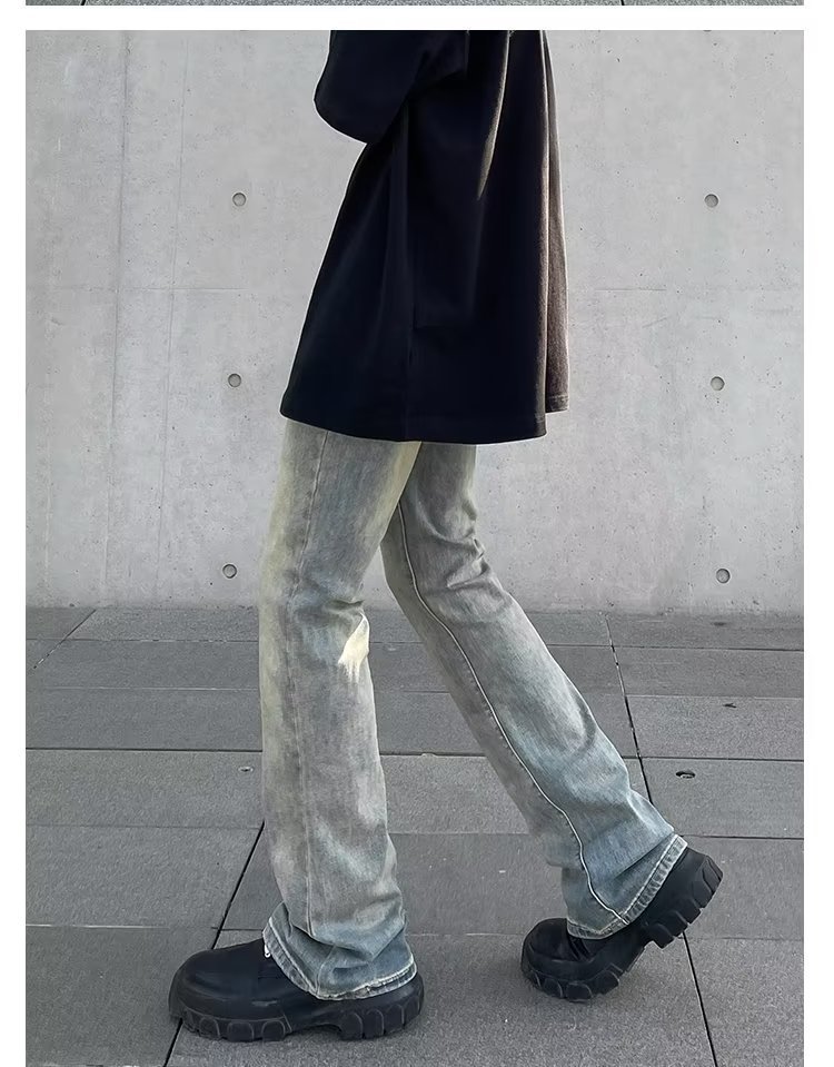 Spring And Autumn Washed Old Jeans Men's Straight High Street Guochao High Street Pants Trendy Brand American Retro Micro-pull Pants_viptrois.com