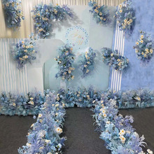 蓝色婚庆花艺仿真花婚礼布置排花路引花点花背景舞台迎宾区装饰花