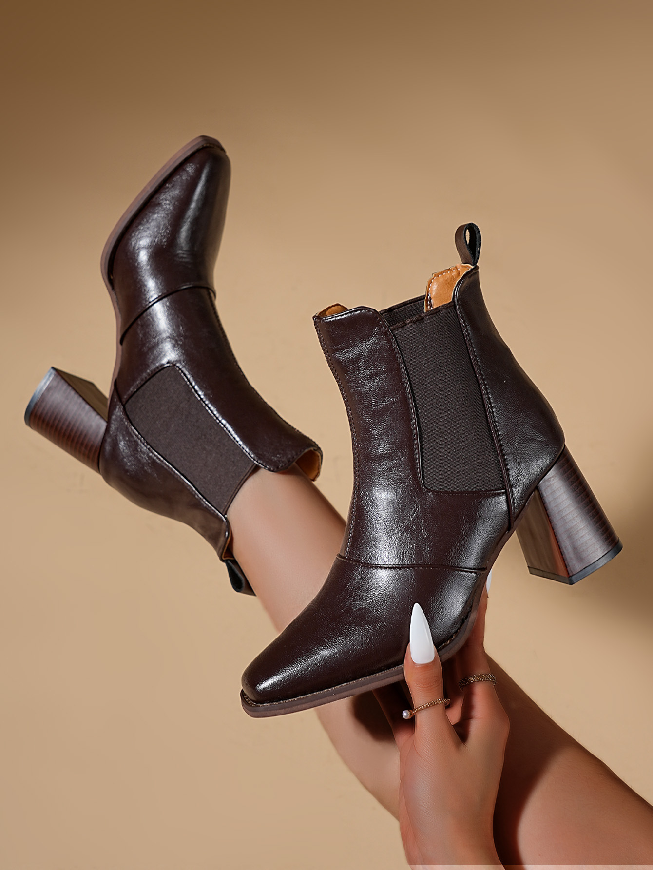 Women's High Heeled Square Toe Chunky Martin Boots For Women_voghion.com