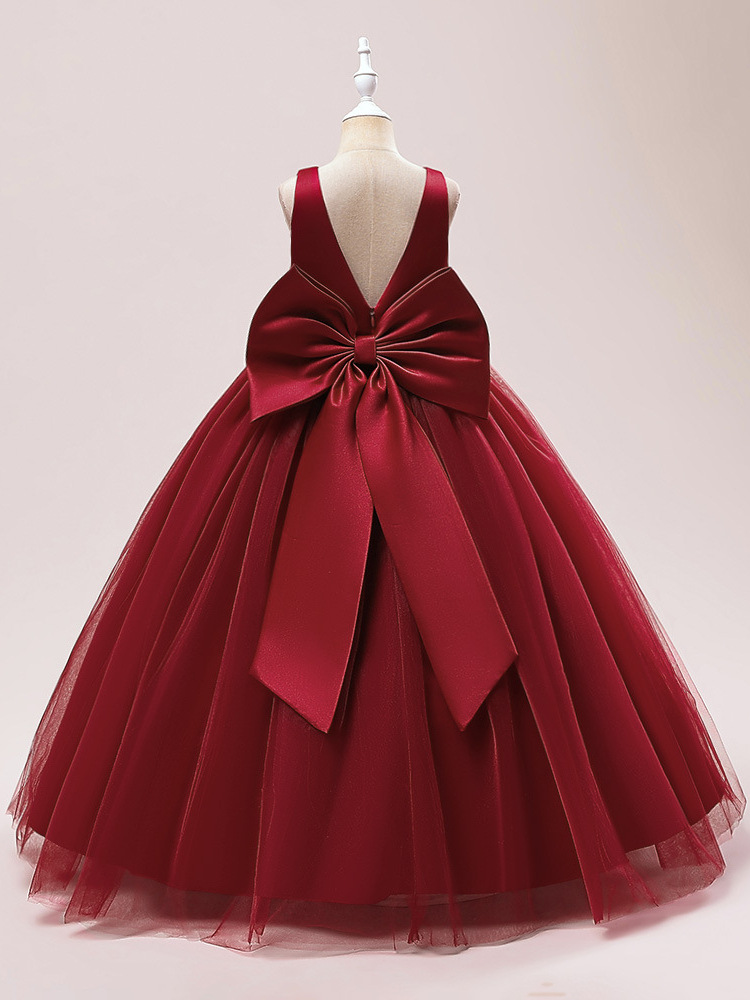 Vestidos de boda transfronterizos europeos y americanos para niñas, vestidos de malla sin mangas para cumpleaños y actuaciones, vestidos abullonados, venta al por mayor de una sola pieza.