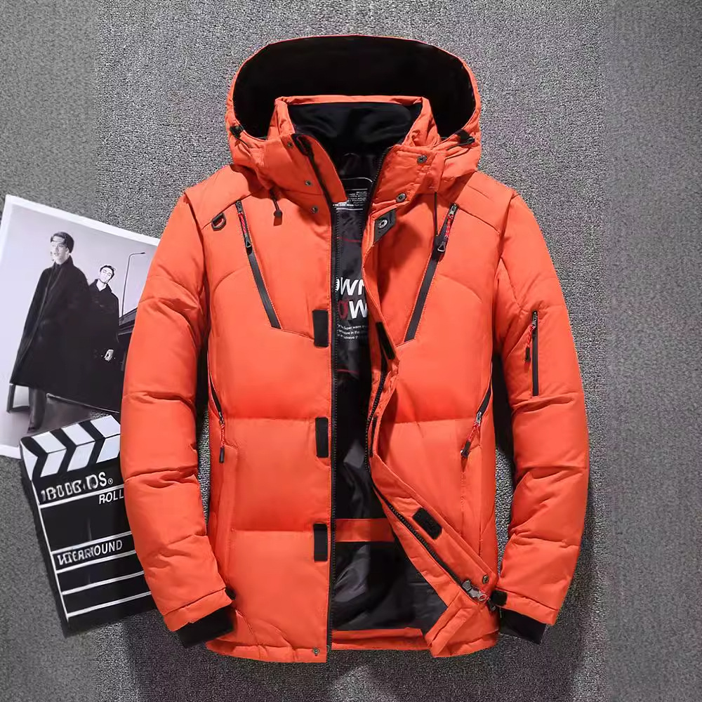 Herren Daunenjacke Kurz Herren Casual Outdoor Dicker Wintermantel mit Kapuze_voghion.com