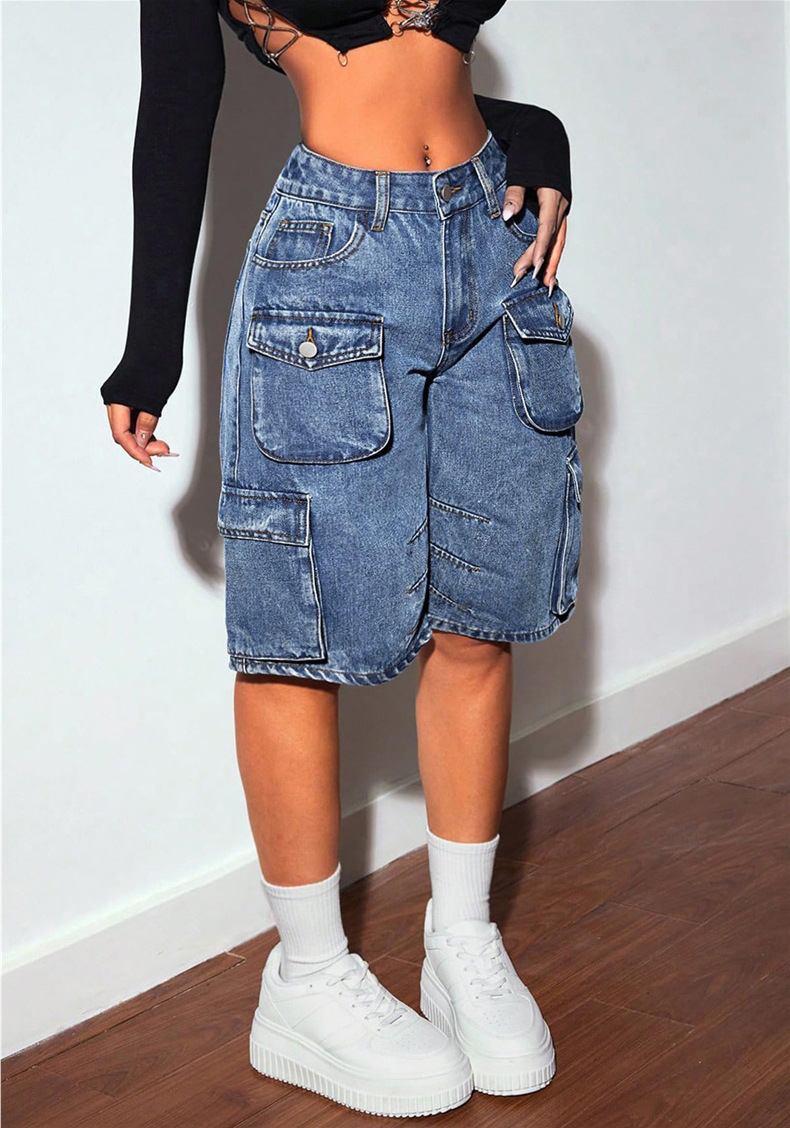 Women's Casual Straight Leg Jeans With Multiple Pockets - High Waist Washed Denim Pants For Streetwear & Daily Wear (Blue, S-Xxl)_ecoleips.com