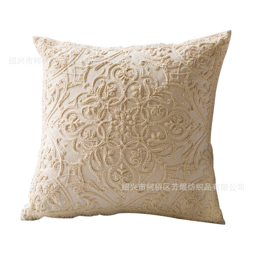 Nordic ins pillow cotton rope coiled embroidered pillow cover thread embroidered sofa cushion car cushion