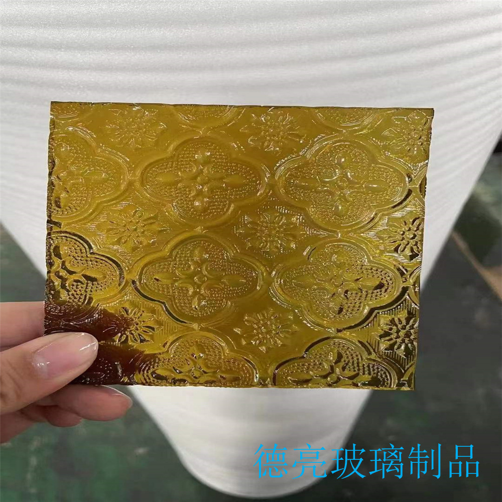 3-12mm 透明 蓝色 绿色 海棠压花玻璃室内装饰隔断压花玻璃钢化