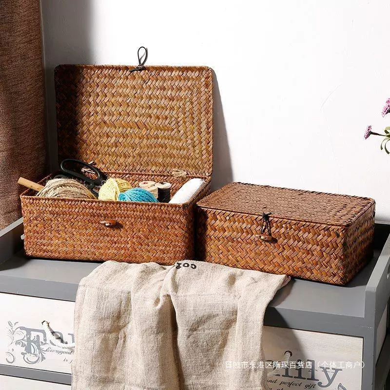 Storage box, straw table storage basket