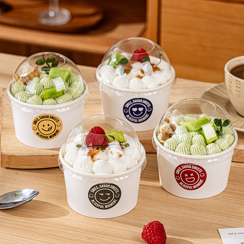 Taza de papel para pastel, taza de mousse con taza de tapa, caja de embalaje de papel para pudín, caja de postre para hornear, pequeña caja desechable