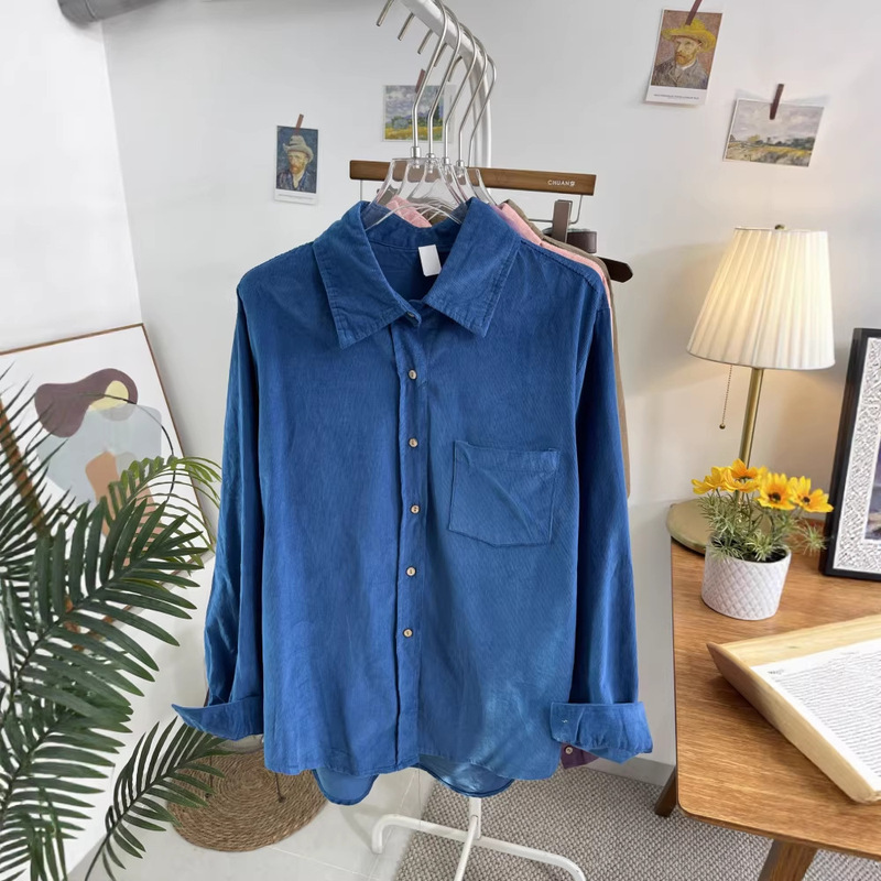 Vintage Lapel Long Sleeve Corduroy Shirt for Women, Autumn/Winter Korean Style Loose Casual Layered Shirt Top 4884 Vintage Lapel Long Sleeve Corduroy Shirt for Women, Autumn/Winter Korean Style Loose Casual Layered Shirt Top 4884