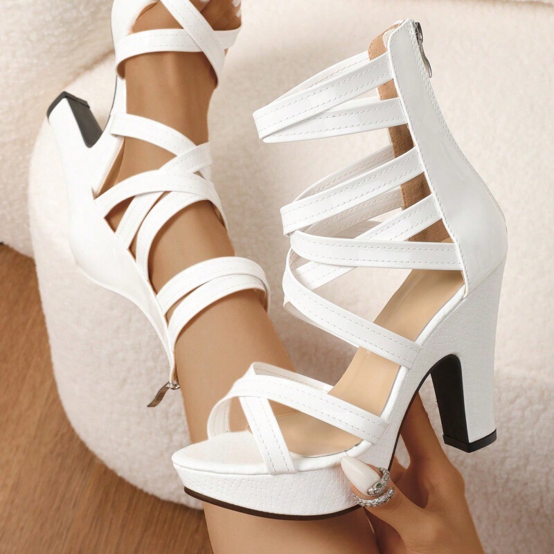 Large size high-heeled sandals for women, European and American style, open-toed, chunky heel, back zipper, sexy Roman sandals for women