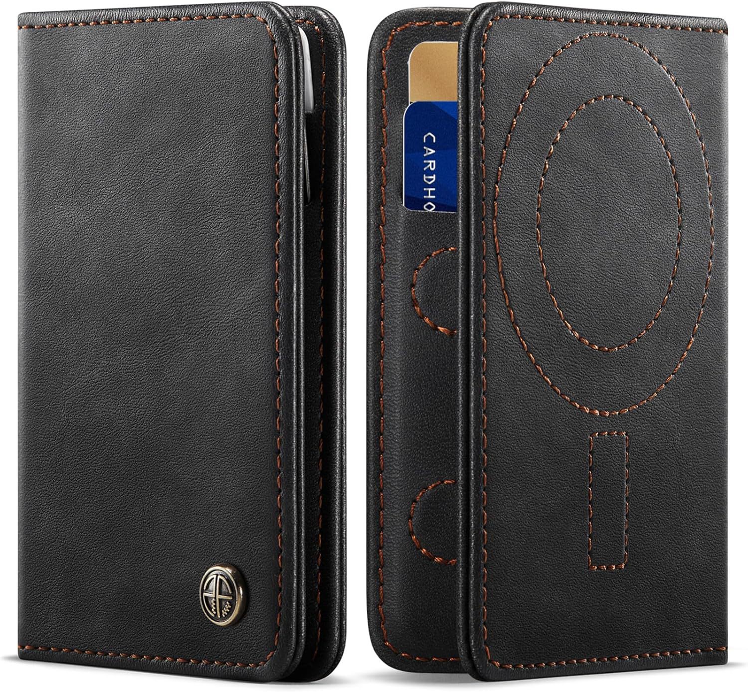 Amazon Magsafe Magnet 2 en 1 bolsa de tarjetas para iPhone RFID cepillo antirrobo de cuero bolsa de tarjetas