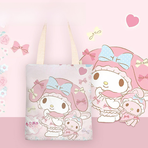 KT Family Anime Ins Fresh Style Sanrio Canvas Bag for Women, Single Shoulder, Simple Student School Bag, Handheld Purse