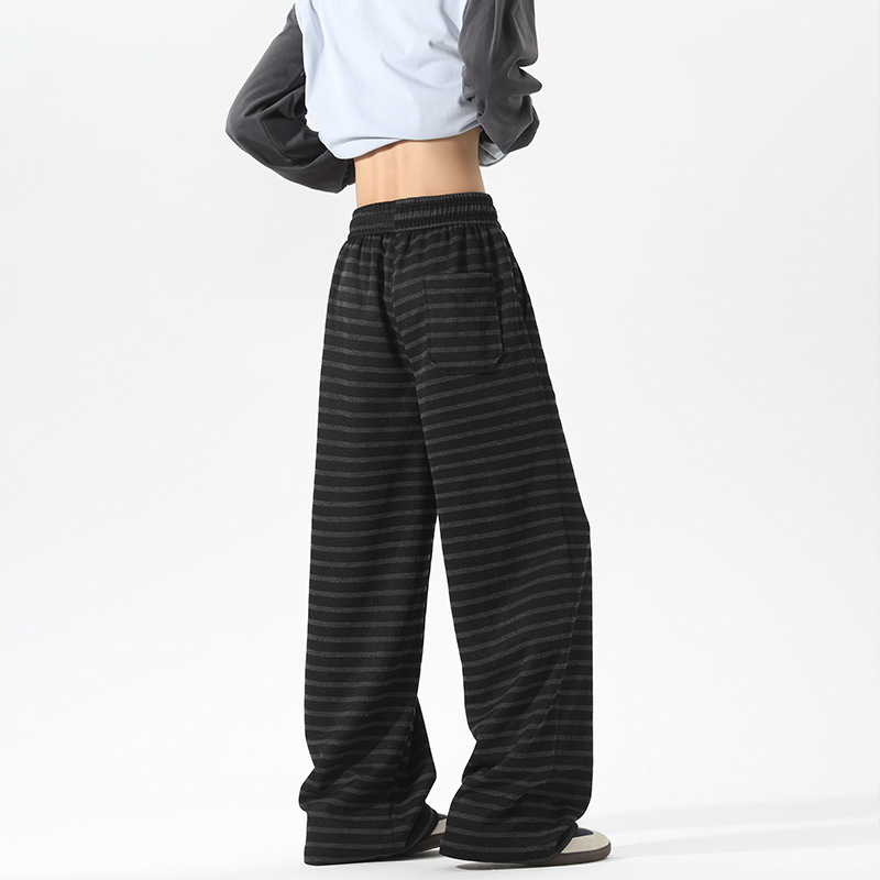 Autumn Striped Dachshund Dog Embroidered Patchwork American Retro Casual Pants For Men Teenagers, With A Relaxed Drape_voghion.com