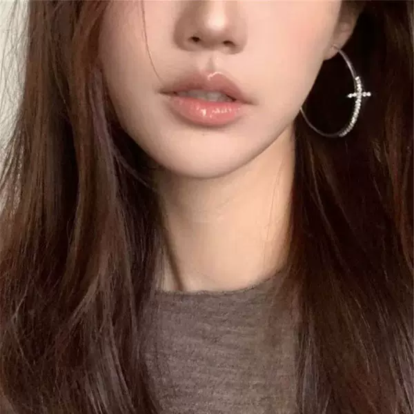 Kuining Millennium Exaggerated Sparkling Diamond Cross Hoop Earrings 5cm High-End Earrings That Make the Face Look Smaller