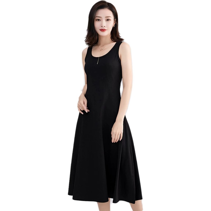 2025连衣裙吊带裙韩版高个子背心时尚无袖圆领显瘦中长裙秋季女装|undefined