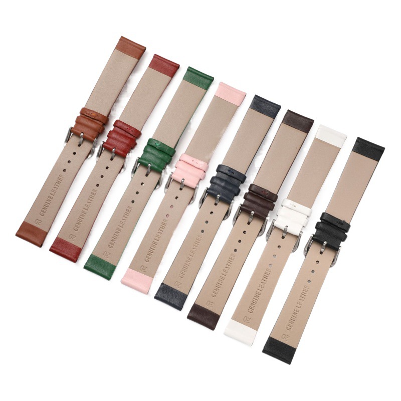 Wholesale in Stock Ultra-Thin Plain Pin Buckle Leather Watch Strap, Pin Pattern Flat Ultra-Soft Leather Watch Strap, Colorful 8~22mm