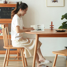 日式实木圆形餐桌北欧轻奢樱桃木桌子橡木原木餐桌椅小户型圆桌