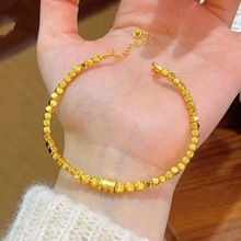 沙金饰品小蛮腰猫眼碎金手环女仿真黄金小众轻奢高级感转运珠手串