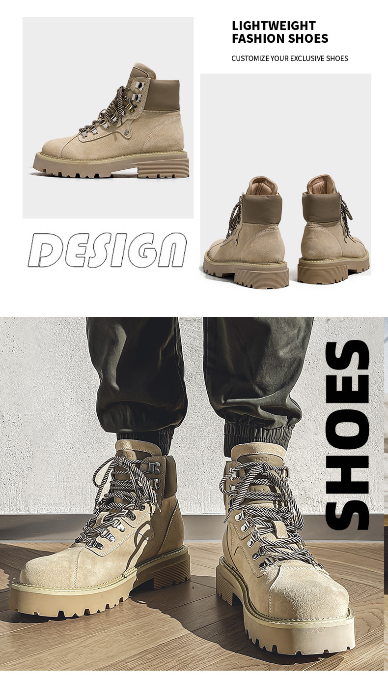 Cowhide autumn and winter men's work boots new retro couples to increase big yellow boots men's shoes_voghion.com