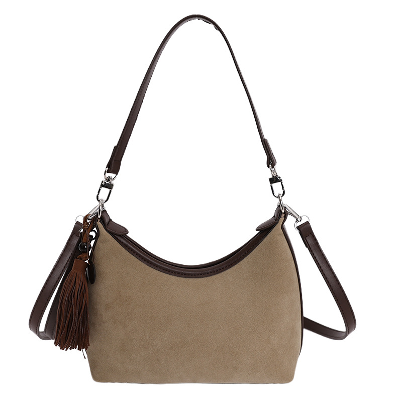 Retro Large Capacity Underarm Bag For Women 2025 Autumn/Winter New Suede Bucket Bag Simple Fashion Shoulder Bag - Thumbnail 7