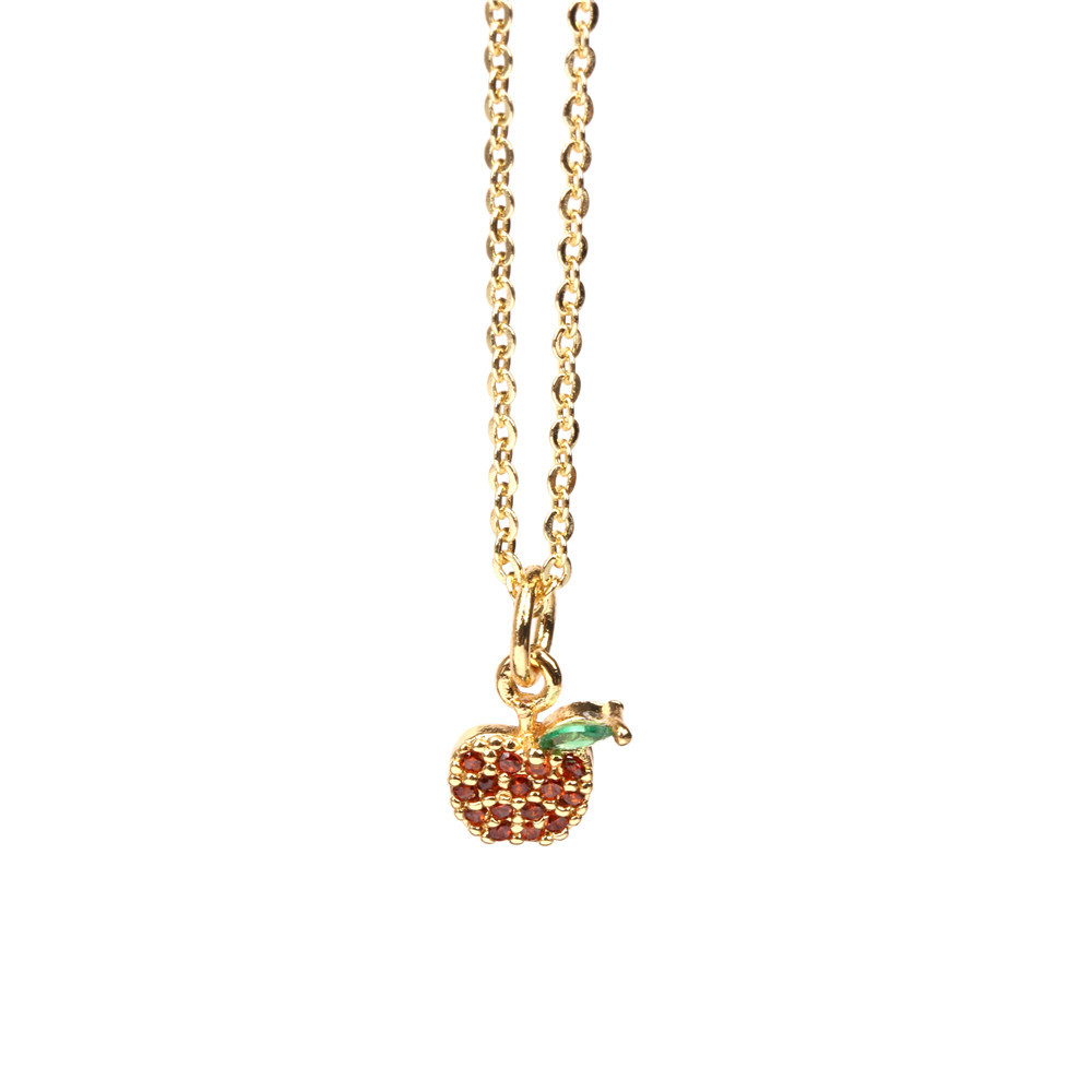 Cross-Border Wholesale Inlaid Zircon Strawberry Fruit Necklace Womenu0027s Autumn Design Pendant Gol