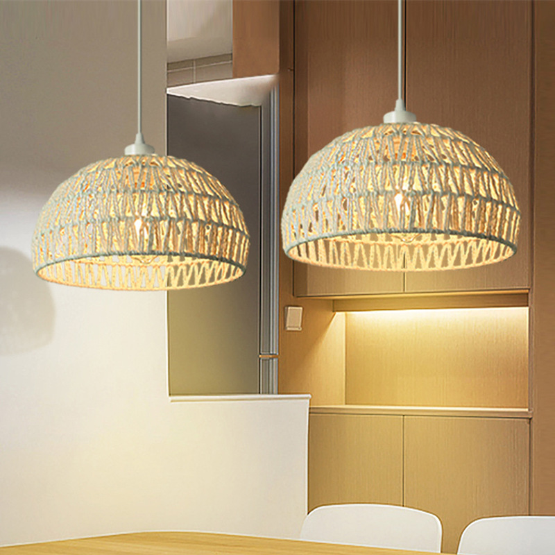 Farmhouse Hemp Rope Chandelier Rattan Bamboo Chandelier Cafe Creative Woven Chandelier Simple Style Restaurant Bar Chandelier