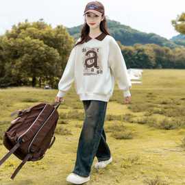 俏妮卡 女童秋装新款卫衣儿童洋气时髦翻领上衣春秋女孩时尚衣服