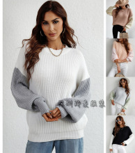 2022秋冬亚马逊新款圆领针织衫欧美长袖条纹宽松大码外贸毛衣女