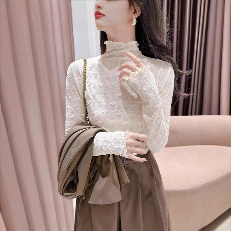 Foreign Trade European and American Lace Jacquard Half Turtleneck Bottoming Shirt Top High Elastic Versatile Slimming Look Inner Long-Sleeved Autumn and Winter New Style Foreign Trade European and American Lace Jacquard Half Turtleneck Bottoming Shirt Top High Elastic Versatile Slimming Look Inner Long-Sleeved Autumn and Winter New Style